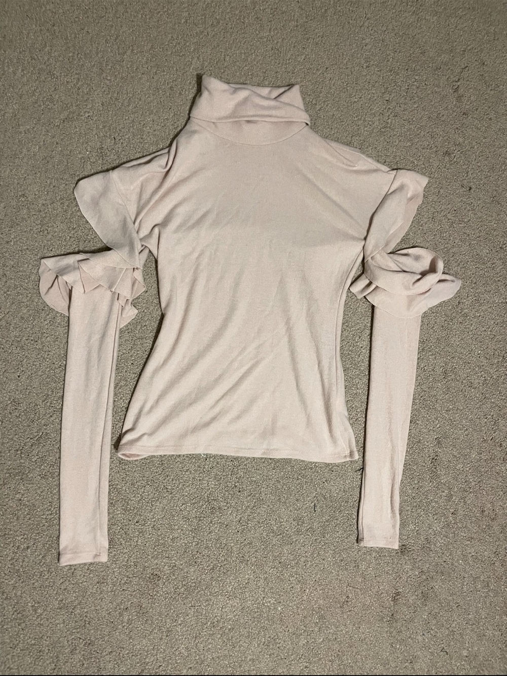 NYTT Pale Pink Ruffle Sleeve Turtleneck Top size X small